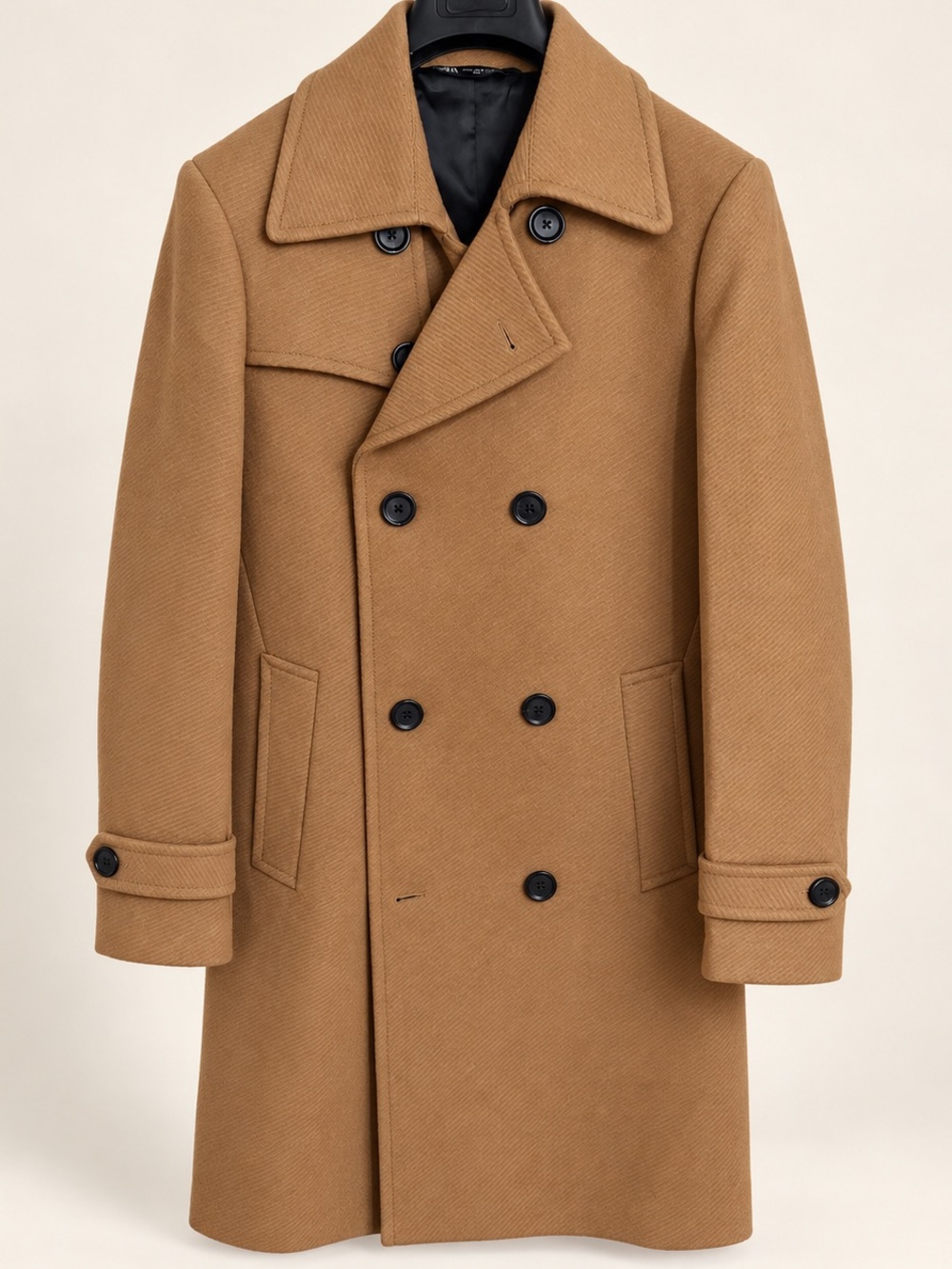 ZARA Camel Wool Blend Double-Breasted Coat – Size M